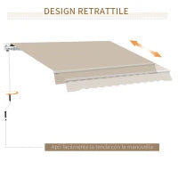 Tenda da Sole 4x2.5 m Avvolgibile a Manovella con Copertura Impermeabile, in Metallo e Alluminio, Beige