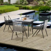 Set da Giardino con 4 Sedie con Cuscini e Tavolo da Pranzo Quadrato in Vetro, Grigio Scuro