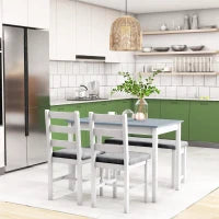 Set da Pranzo 4 pezzi, 1 Tavolo, 1 Panca, 2 Sedie, Grigio e Bianco