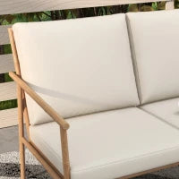 Salotto da Giardino con Divano, 2 Poltroncine e 2 Tavolini Effetto Bambù con Cuscini, Marrone