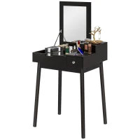 Tavolo da Trucco 2 in 1 con Specchio Ribaltabile e 2 Cassetti, 60x50x85.5 cm, Nero