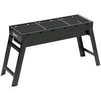 Barbecue a Carbonella Portatile con Gambe Pieghevoli e Vassoio Estraibile, 74x20x38cm, Nero