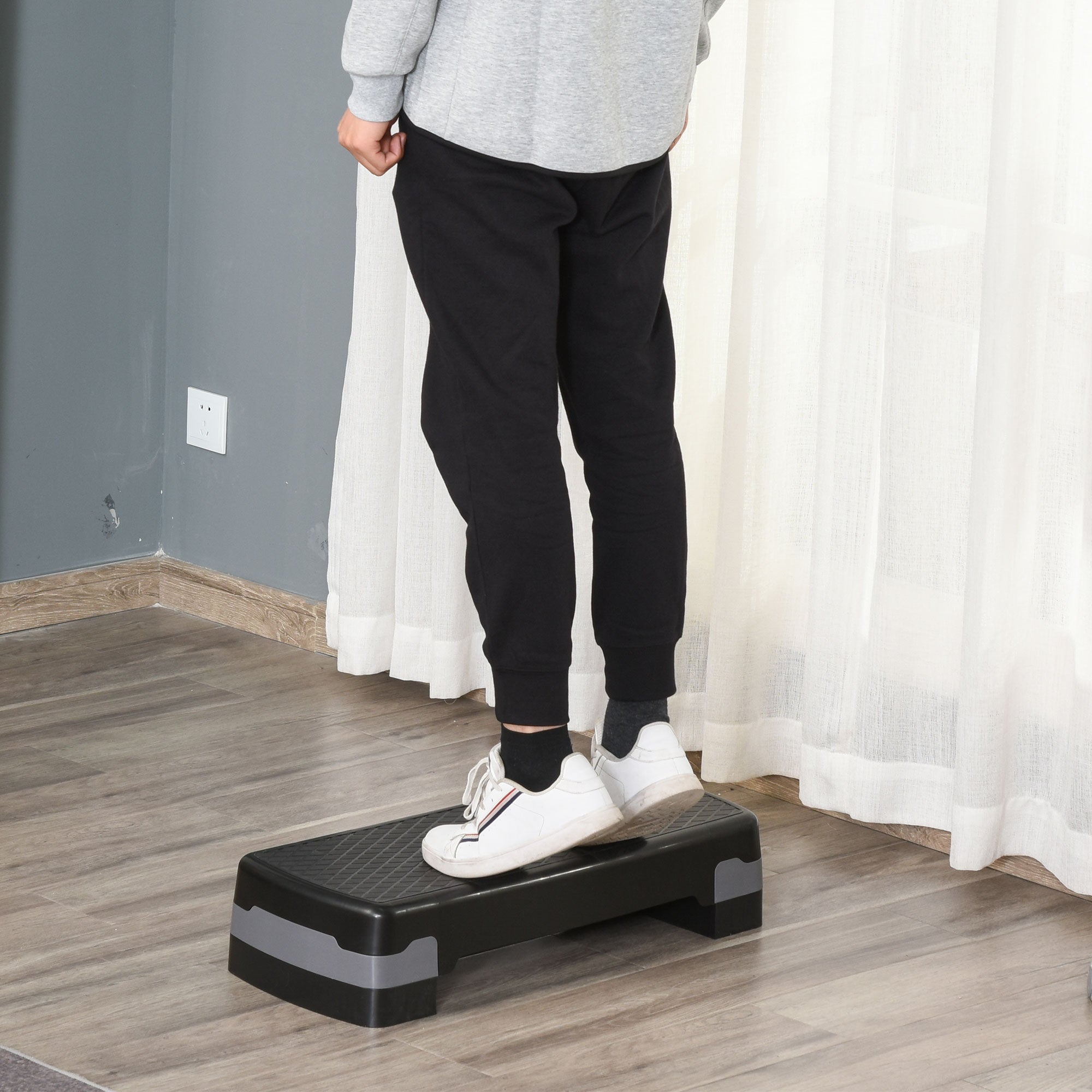 Easycomfort Step Fitness per Allenamento a Casa e Palestra, in PP con Altezza Regolabile 10cm e 15cm, 68x29cm Nero e Grigio