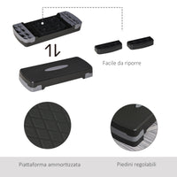 Easycomfort Step Fitness per Allenamento a Casa e Palestra, in PP con Altezza Regolabile 10cm e 15cm, 68x29cm Nero e Grigio