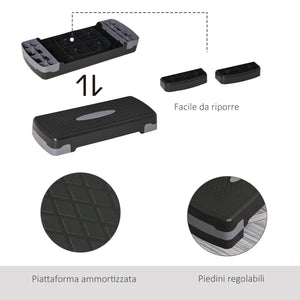 Easycomfort Step Fitness per Allenamento a Casa e Palestra, in PP con Altezza Regolabile 10cm e 15cm, 68x29cm Nero e Grigio