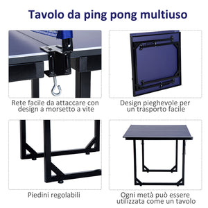Easycomfort Tavolo da Ping Pong Pieghevole e Salvaspazio con Rete da Gioco per Interno, in Acciaio e MDF, 182x91x76cm, Blu
