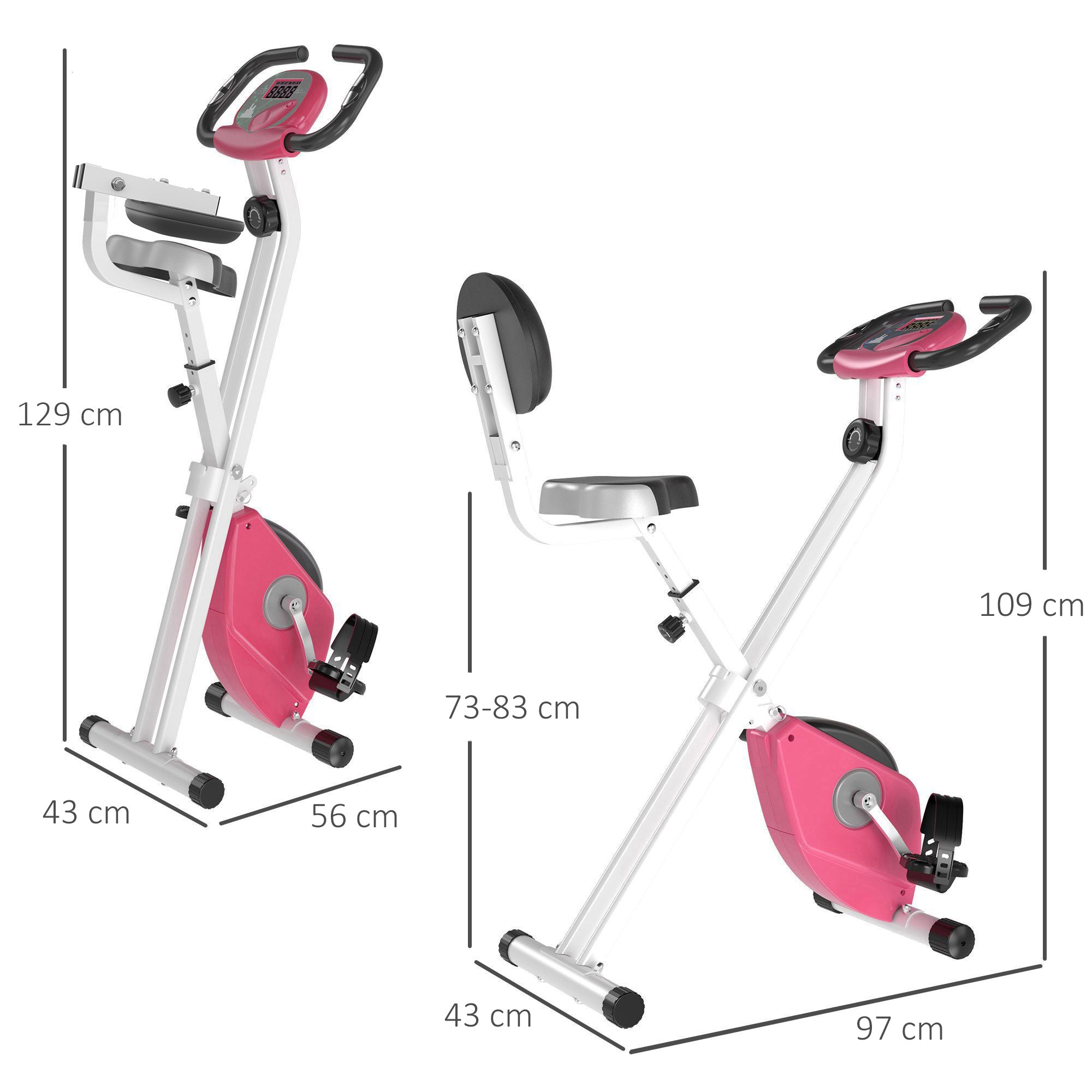 Easycomfort Cyclette da Camera Pieghevole con 5 Posizioni Regolabili e 8 Livelli di Resistenza Magnetica, Struttura a X, 43x97x109cm, Rosa e Bianco