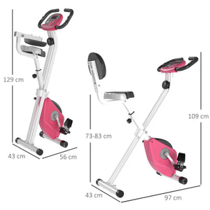 Easycomfort Cyclette da Camera Pieghevole con 5 Posizioni Regolabili e 8 Livelli di Resistenza Magnetica, Struttura a X, 43x97x109cm, Rosa e Bianco