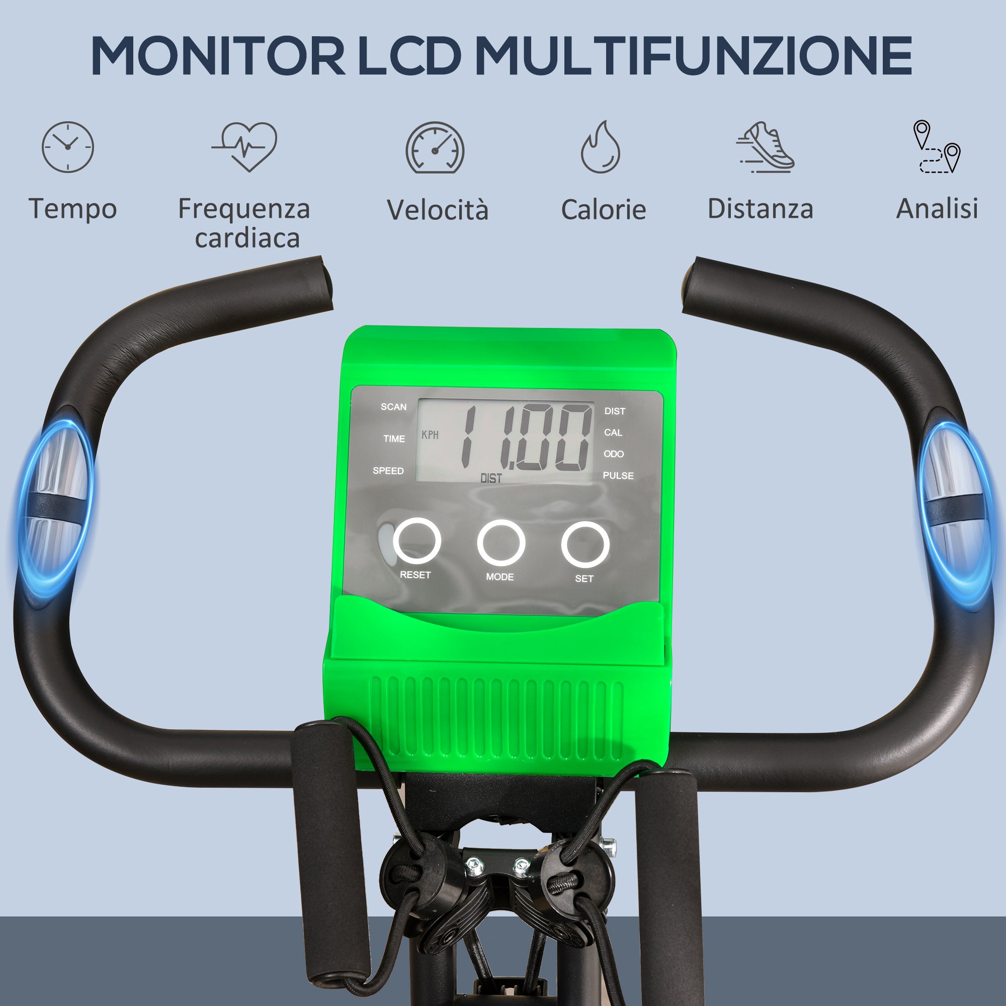 EasyComfort Cyclette Pieghevole 2 in 1, Resistenza Magnetica Regolabile 8 Livelli, Bici da Fitness con Sensore di Frequenza Cardiaca, Elastici per Braccia, Schermo LCD, Verde
