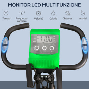 EasyComfort Cyclette Pieghevole 2 in 1, Resistenza Magnetica Regolabile 8 Livelli, Bici da Fitness con Sensore di Frequenza Cardiaca, Elastici per Braccia, Schermo LCD, Verde