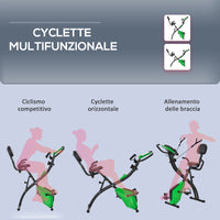 EasyComfort Cyclette Pieghevole 2 in 1, Resistenza Magnetica Regolabile 8 Livelli, Bici da Fitness con Sensore di Frequenza Cardiaca, Elastici per Braccia, Schermo LCD, Verde