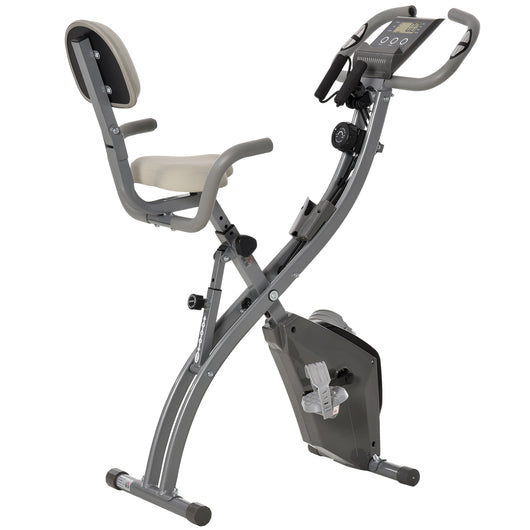 Easycomfort Cyclette Pieghevole 2 in 1, Resistenza Magnetica Regolabile 8 Livelli, Bici da Fitness con Sensore di Frequenza Cardiaca, Elastici per Braccia, Schermo LCD, Volano 2.5kg, Grigio