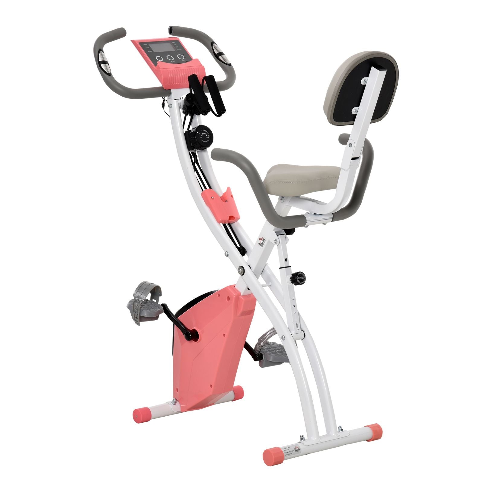 EasyComfort Cyclette Pieghevole 2 in 1, Resistenza Magnetica Regolabile 8 Livelli, Bici da Fitness con Sensore di Frequenza Cardiaca, Elastici per Braccia, Schermo LCD, Volano 2.5kg, Rosa