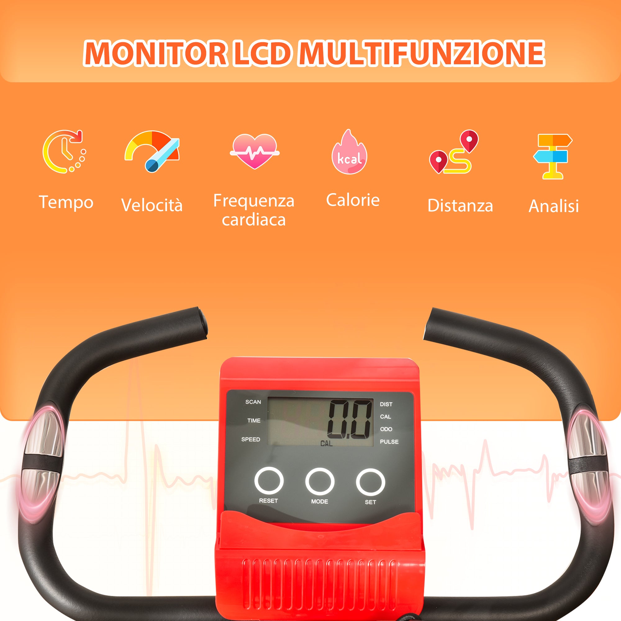 Easycomfort Cyclette Pieghevole 2 in 1, Resistenza Magnetica Regolabile 8 Livelli, Bici da Fitness con Sensore di Frequenza Cardiaca, Elastici per Braccia, Schermo LCD, Rosso