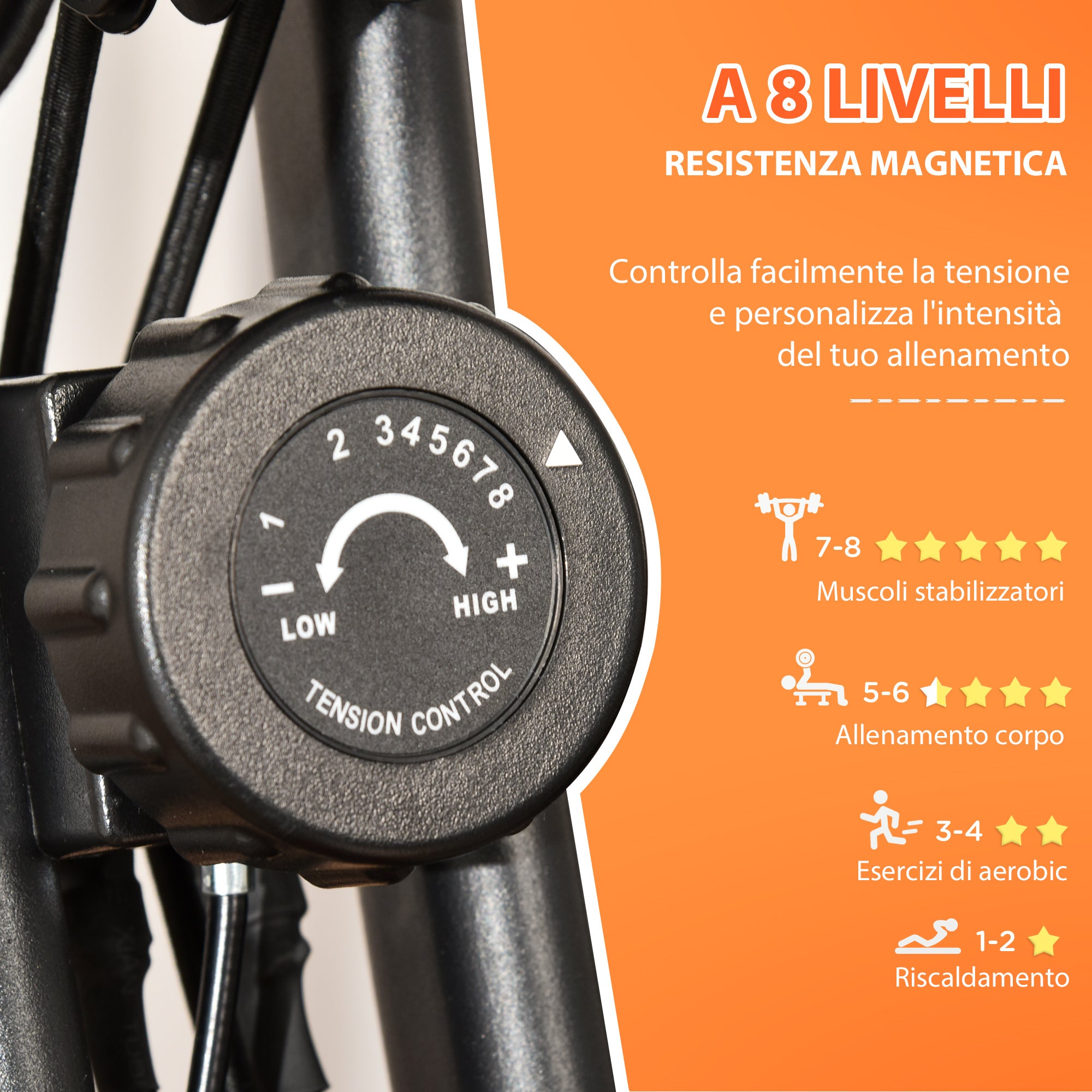 Easycomfort Cyclette Pieghevole 2 in 1, Resistenza Magnetica Regolabile 8 Livelli, Bici da Fitness con Sensore di Frequenza Cardiaca, Elastici per Braccia, Schermo LCD, Rosso