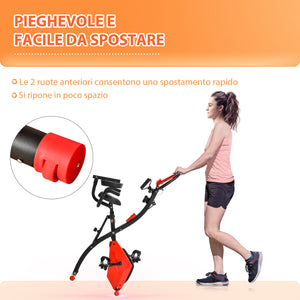 Easycomfort Cyclette Pieghevole 2 in 1, Resistenza Magnetica Regolabile 8 Livelli, Bici da Fitness con Sensore di Frequenza Cardiaca, Elastici per Braccia, Schermo LCD, Rosso