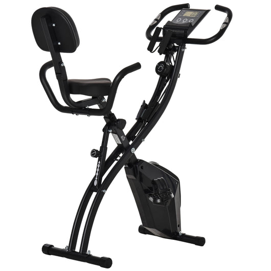 Easycomfort Cyclette Pieghevole 2 in 1, Resistenza Magnetica Regolabile 8 Livelli, Bici da Fitness con Sensore di Frequenza Cardiaca, Elastici per Braccia, Schermo LCD, Volano 2.5kg, Nero