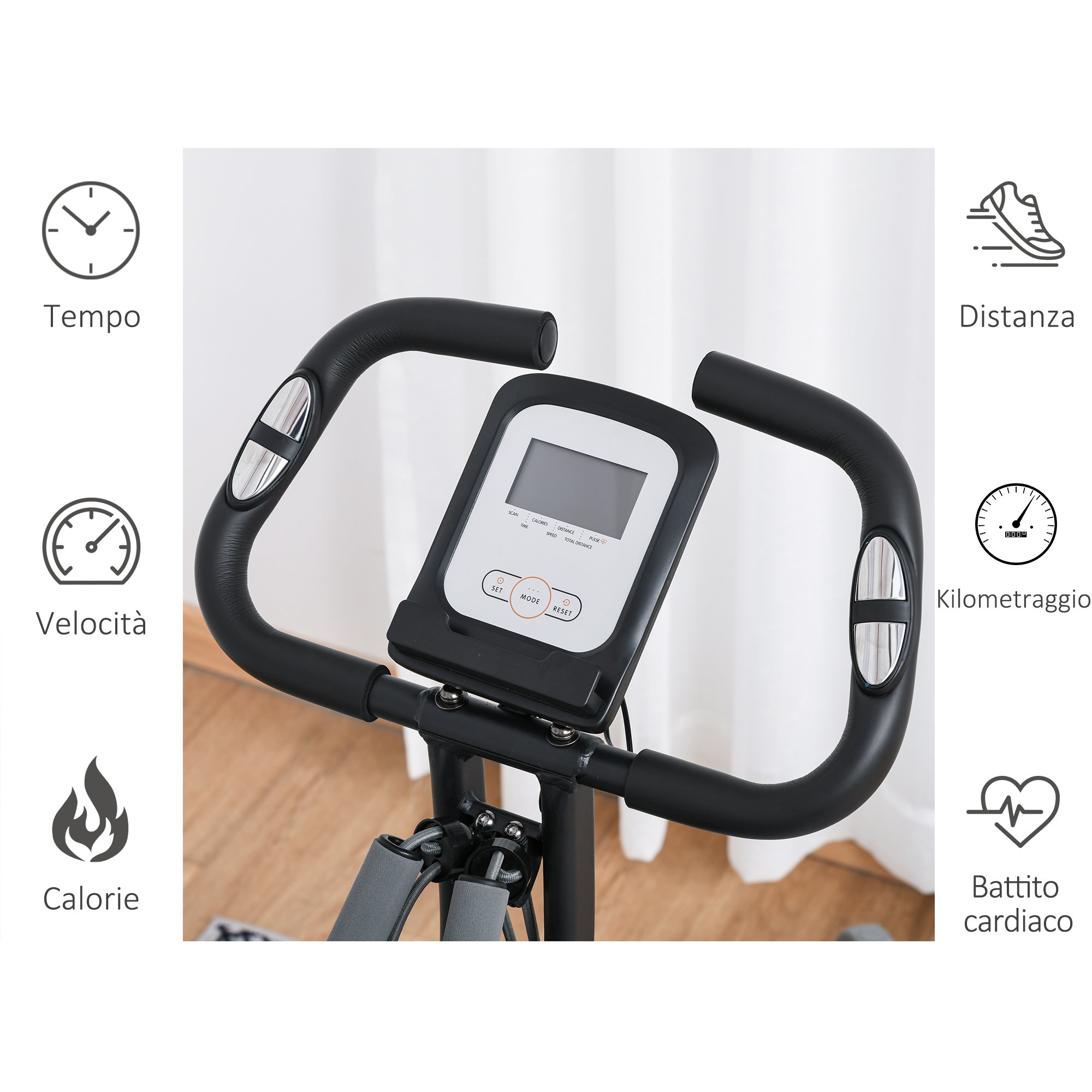 Easycomfort Cyclette Pieghevole con Schienale, Bande Elastiche e 8 Livelli di Intensità Regolabile, Cyclette Professionale con Display LCD, Porta Cellulare e Ruote di Trasporto