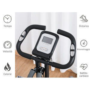 Easycomfort Cyclette Pieghevole con Schienale, Bande Elastiche e 8 Livelli di Intensità Regolabile, Cyclette Professionale con Display LCD, Porta Cellulare e Ruote di Trasporto