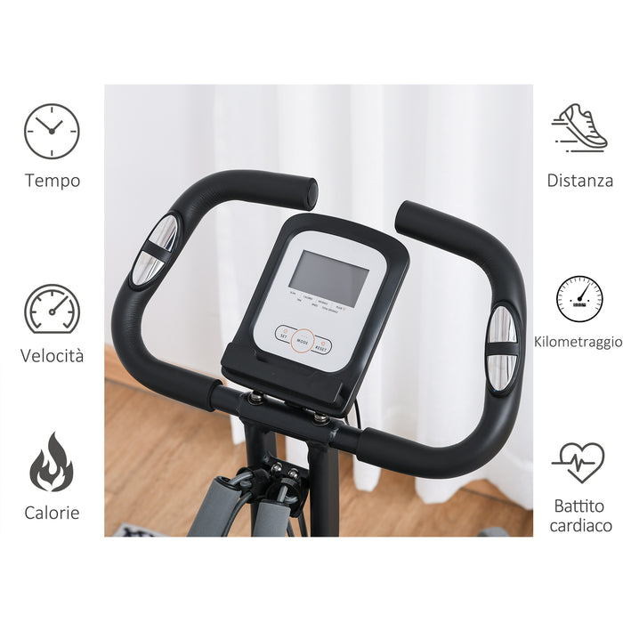 Easycomfort Cyclette Pieghevole con Schienale, Bande Elastiche e 8 Livelli di Intensità Regolabile, Cyclette Professionale con Display LCD, Porta Cellulare e Ruote di Trasporto