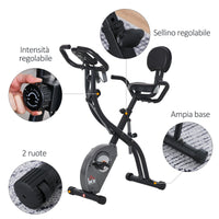 Easycomfort Cyclette Pieghevole con Schienale, Bande Elastiche e 8 Livelli di Intensità Regolabile, Cyclette Professionale con Display LCD, Porta Cellulare e Ruote di Trasporto