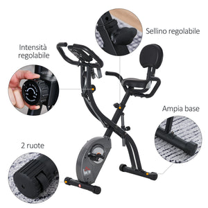 Easycomfort Cyclette Pieghevole con Schienale, Bande Elastiche e 8 Livelli di Intensità Regolabile, Cyclette Professionale con Display LCD, Porta Cellulare e Ruote di Trasporto