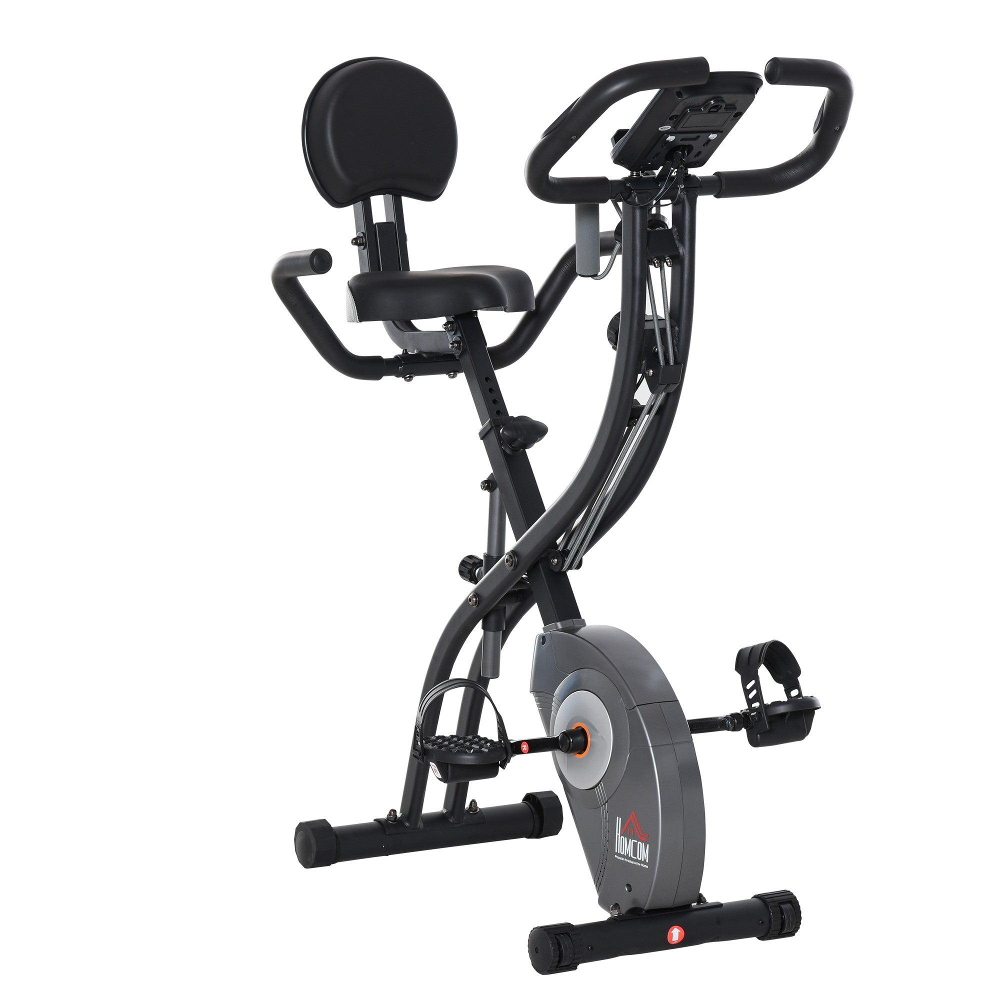 Easycomfort Cyclette Pieghevole con Schienale, Bande Elastiche e 8 Livelli di Intensità Regolabile, Cyclette Professionale con Display LCD, Porta Cellulare e Ruote di Trasporto