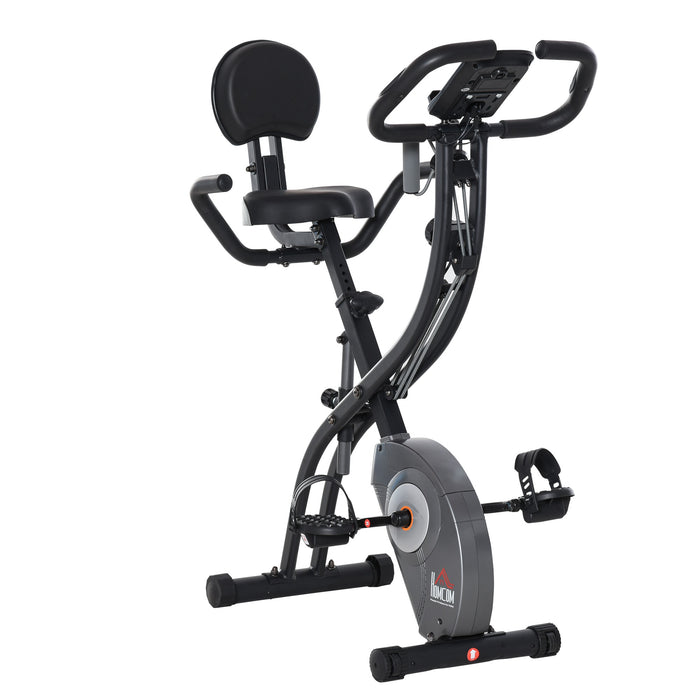 Easycomfort Cyclette Pieghevole con Schienale, Bande Elastiche e 8 Livelli di Intensità Regolabile, Cyclette Professionale con Display LCD, Porta Cellulare e Ruote di Trasporto