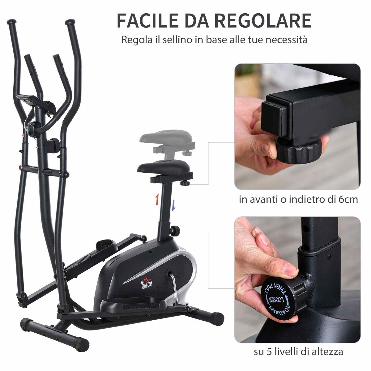 Easycomfort Cyclette Bici Ellittica Magnetica con Schermo LCD, 8 Livelli di Resistenza e Sedile Regolabile, 103x62x151cm Nero