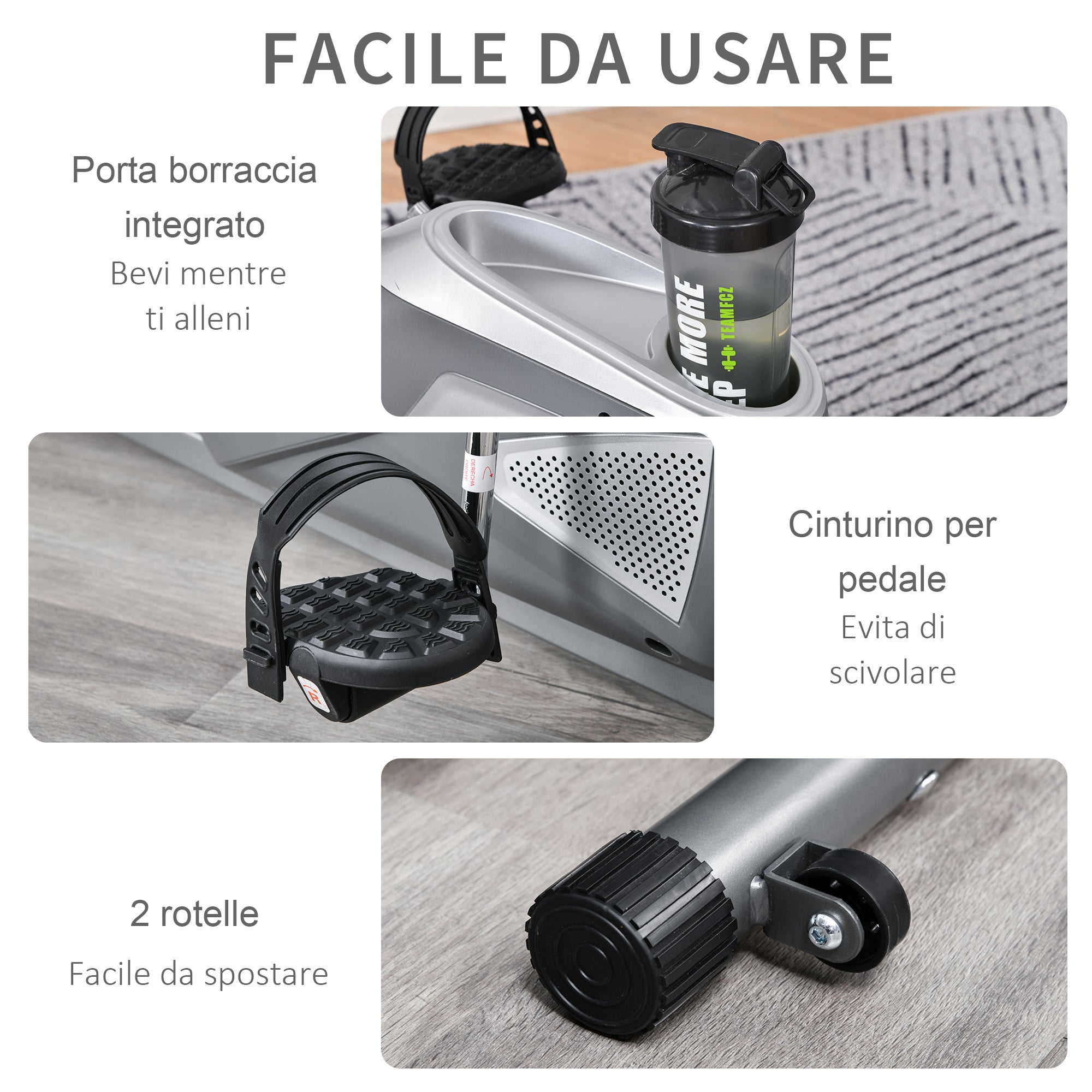 Easycomfort Cyclette Orizzontale con Seduta Regolabile, 8 Resistenze e Monitor LCD, 121.5-136x62.5x98cm, Grigio