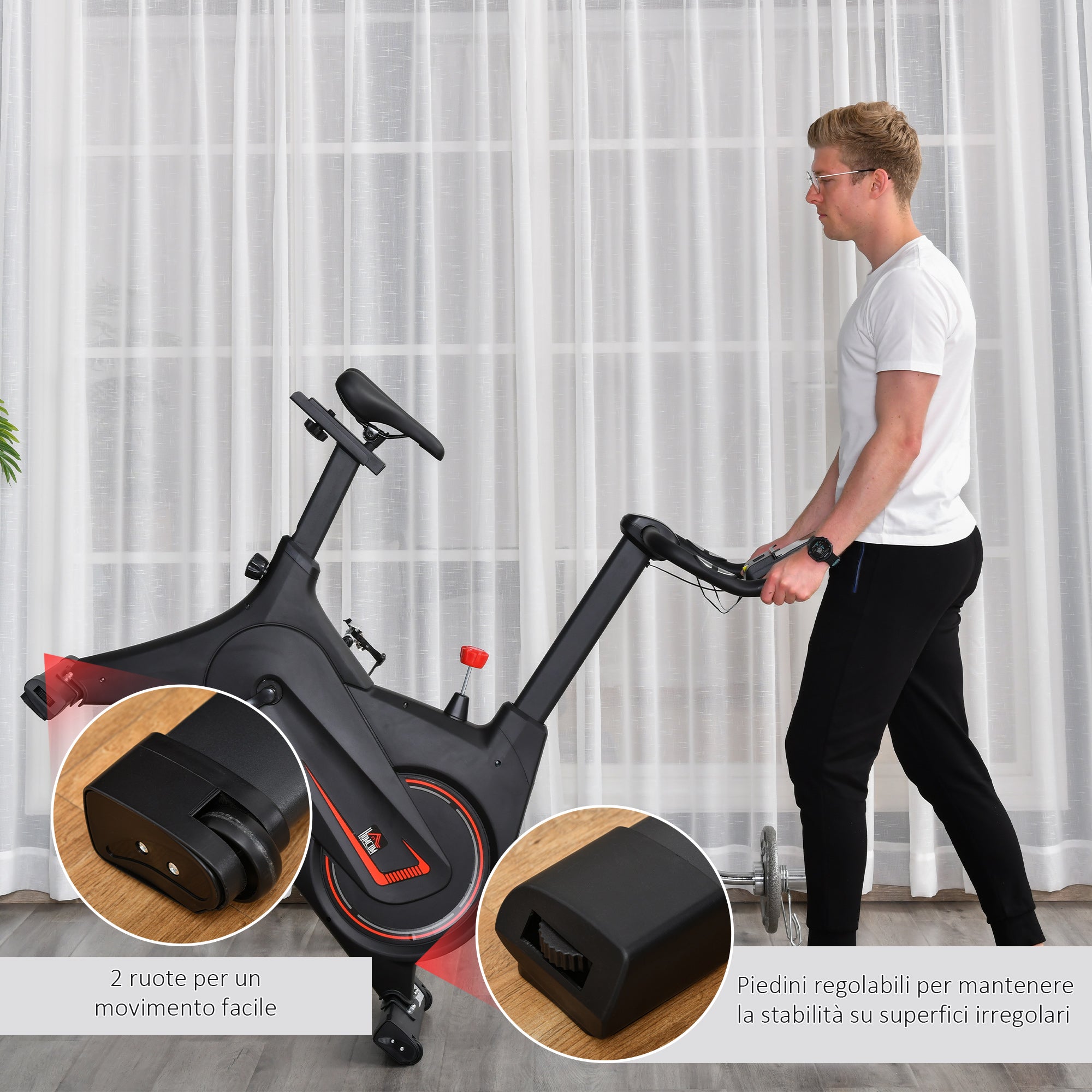 EASYCOMFORT Cyclette Magnetica Professionale da Camera in Acciaio e ABS con Sellino Regolabile, 100x50x116-126cm - Nero