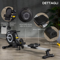 Easycomfort Vogatore Magnetico Pieghevole per Allenamento a Casa, Volano Regolabile su 8 Livelli e Monitor LCD, 185x58x57cm, Nero