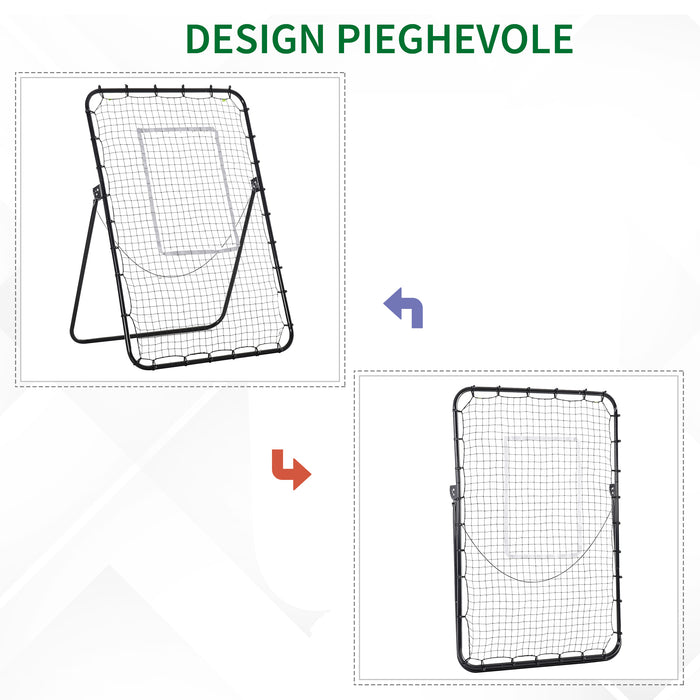 Easycomfort Rete da Calcio Rebounder Pieghevole con Bersaglio, Altezza e Angolazione Regolabili, Metallo e PE, 123x73x178.5cm, Nero
