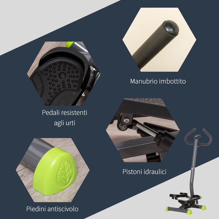 Easycomfort Stepper con Manubrio e Monitor LCD, Pedali Antiscivolo e Struttura in Acciaio e ABS, 55x44x108Acm, Grigio e Verde