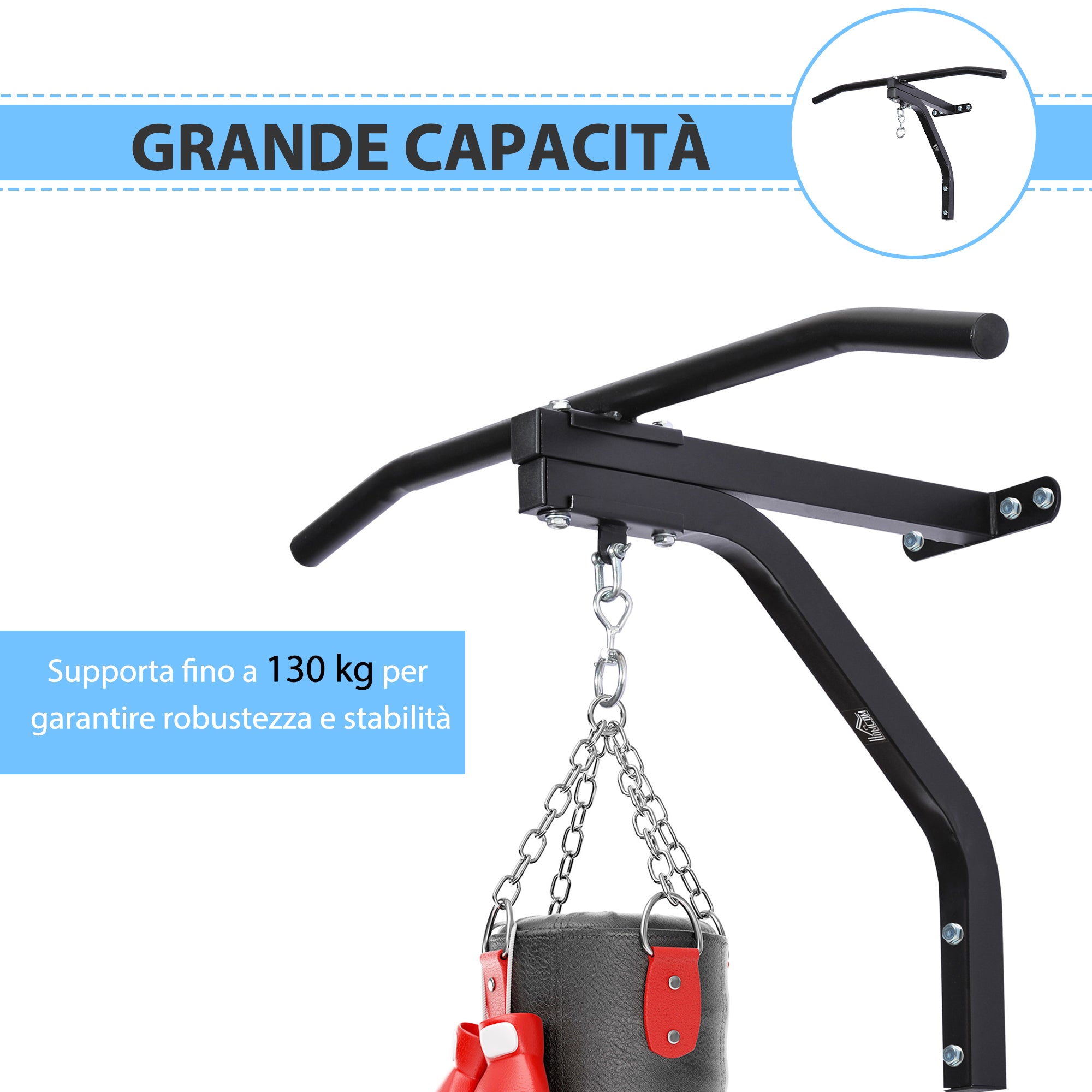 EASYCOMFORT Staffa di supporto per sacco da boxe con barra per trazioni, 93x47x51cm, Nero