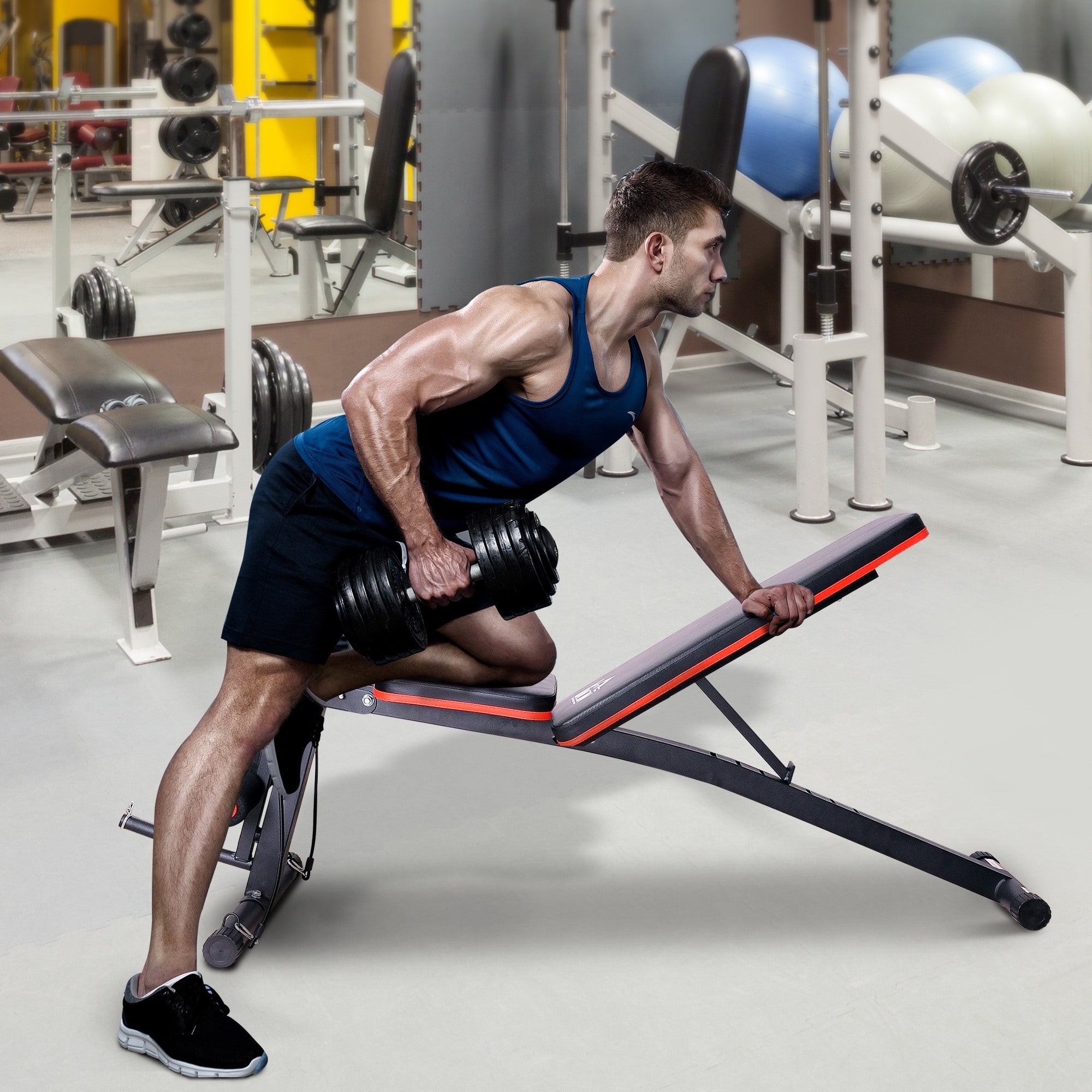 Easycomfort Panca Multifunzione Regolabile per Addominali, Panca Pesi Palestra per Allenamento Braccia e Gambe 54x160x106cm, Nero e Rosso