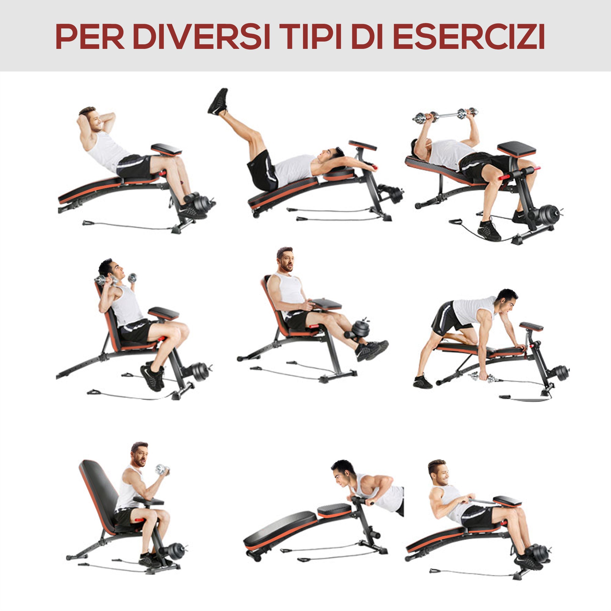 Easycomfort Panca Multifunzione Regolabile per Addominali, Panca Pesi Palestra per Allenamento Braccia e Gambe 54x160x106cm, Nero e Rosso