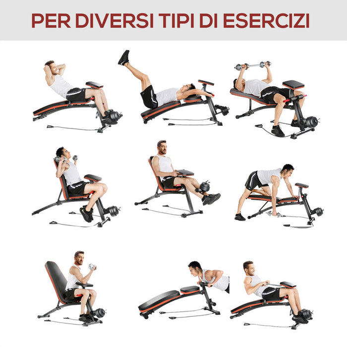 Easycomfort Panca Multifunzione Regolabile per Addominali, Panca Pesi Palestra per Allenamento Braccia e Gambe 54x160x106cm, Nero e Rosso