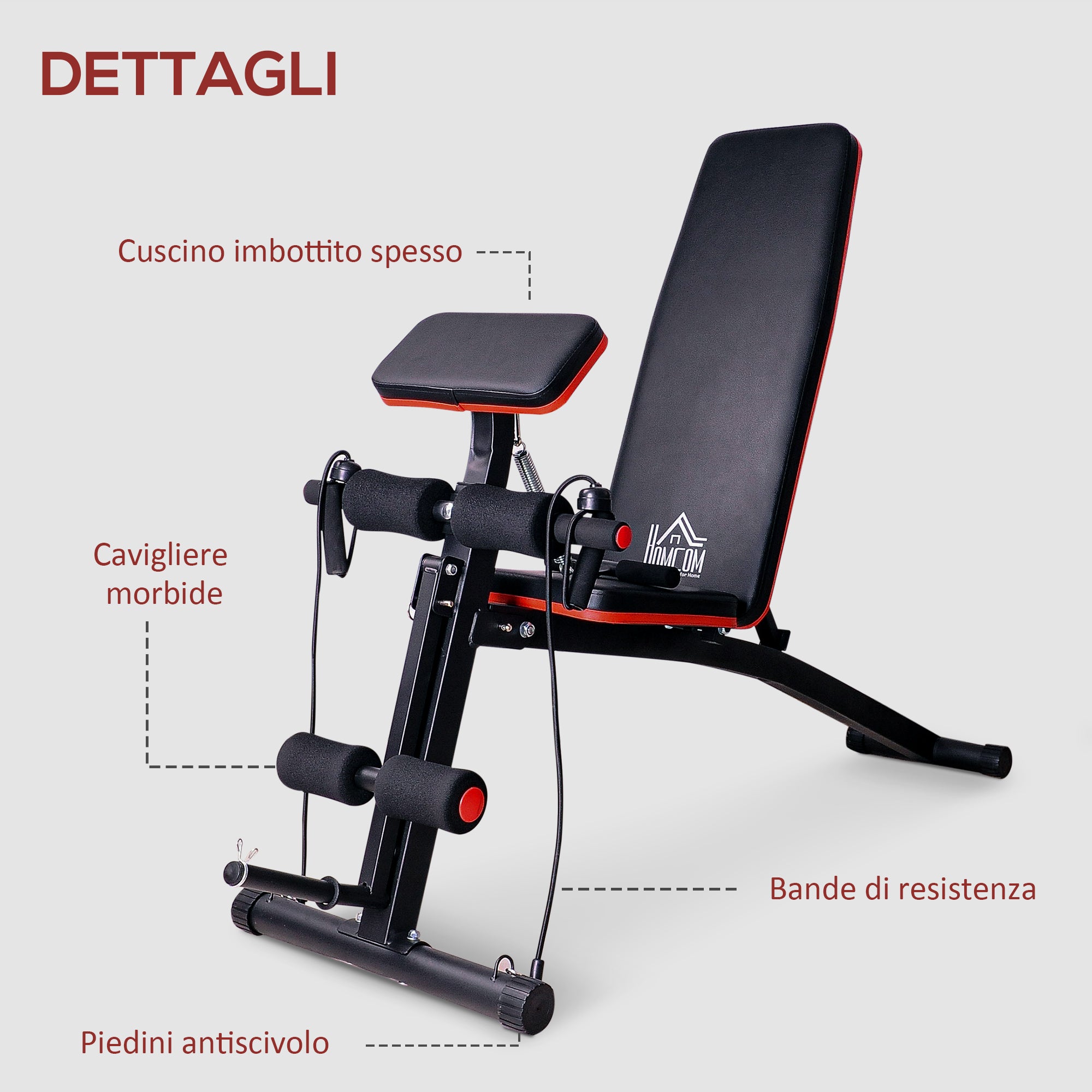 Easycomfort Panca Multifunzione Regolabile per Addominali, Panca Pesi Palestra per Allenamento Braccia e Gambe 54x160x106cm, Nero e Rosso