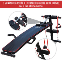 Easycomfort Panca Multifunzione per Allenamento a Casa, Panca Addominali Inclinazione con Vogatore a molla e Schienale Regolabile e 2 Corde Elastiche, 55.5 x 137.5 cm Nero