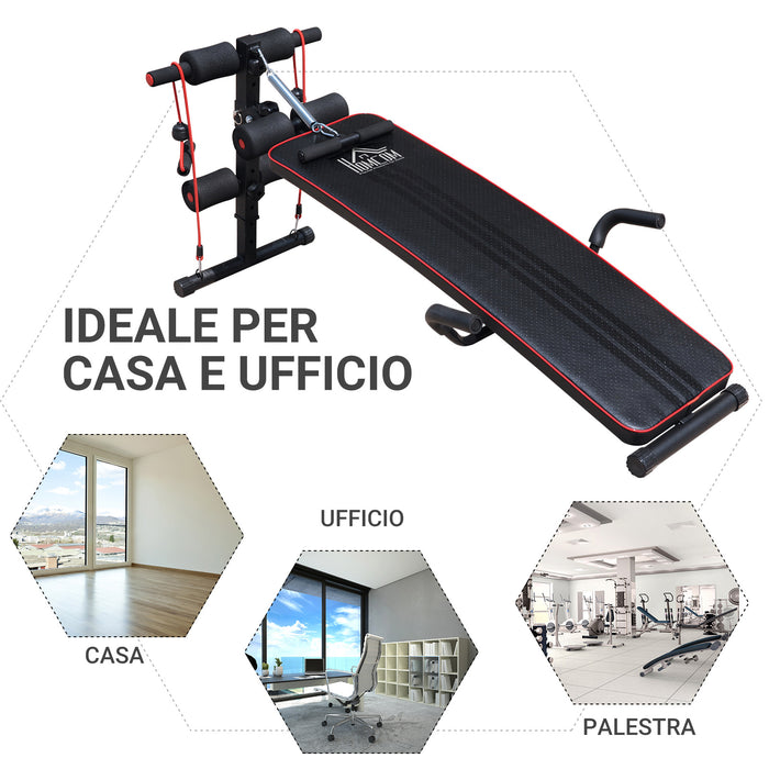 Easycomfort Panca Multifunzione per Allenamento a Casa, Panca Addominali Inclinazione con Vogatore a molla e Schienale Regolabile e 2 Corde Elastiche, 55.5 x 137.5 cm Nero