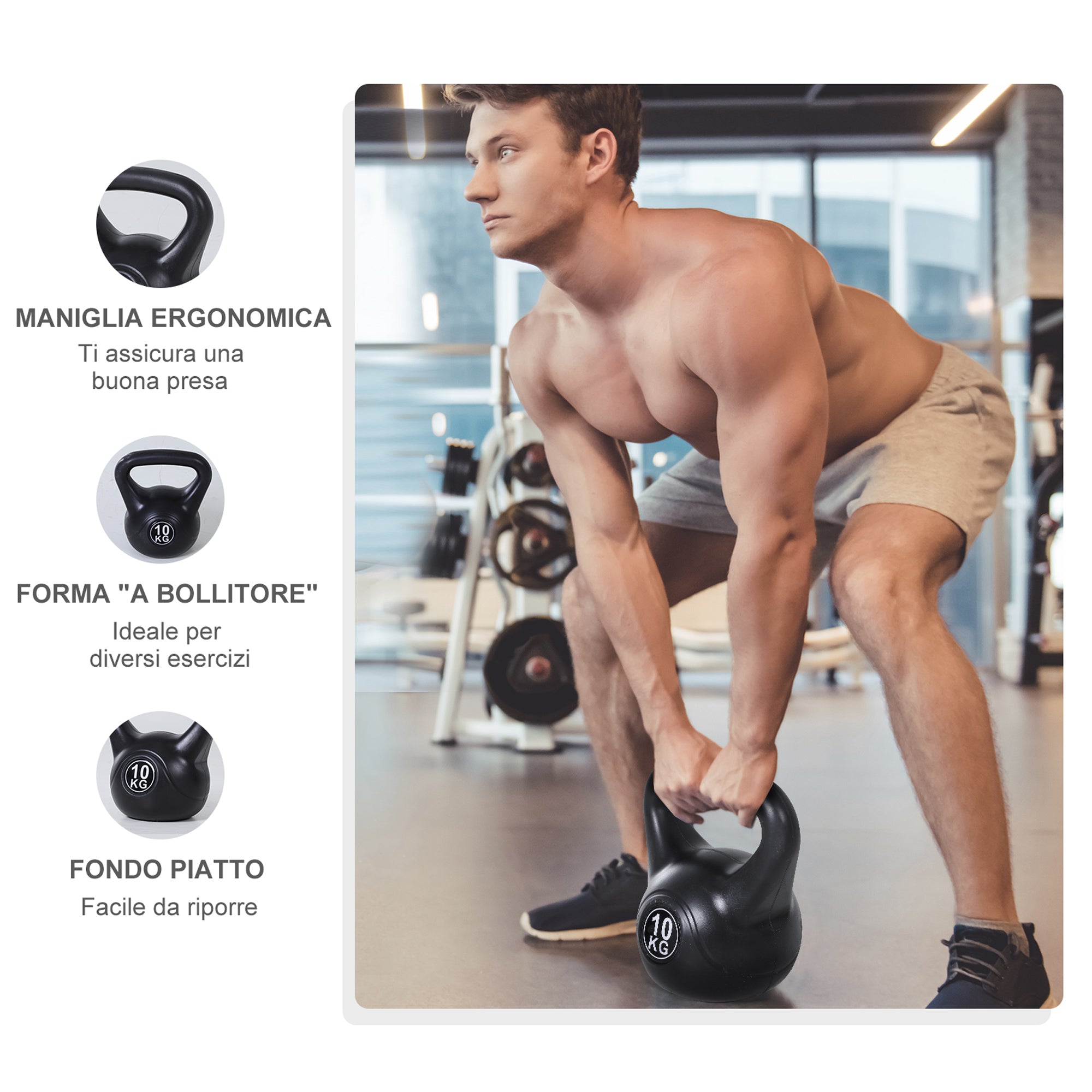 Easycomfort Kettlebell da 10 kg per Sport e Fitness in PVC con Sabbia e Maniglia Liscia Anti-Sfregamento
