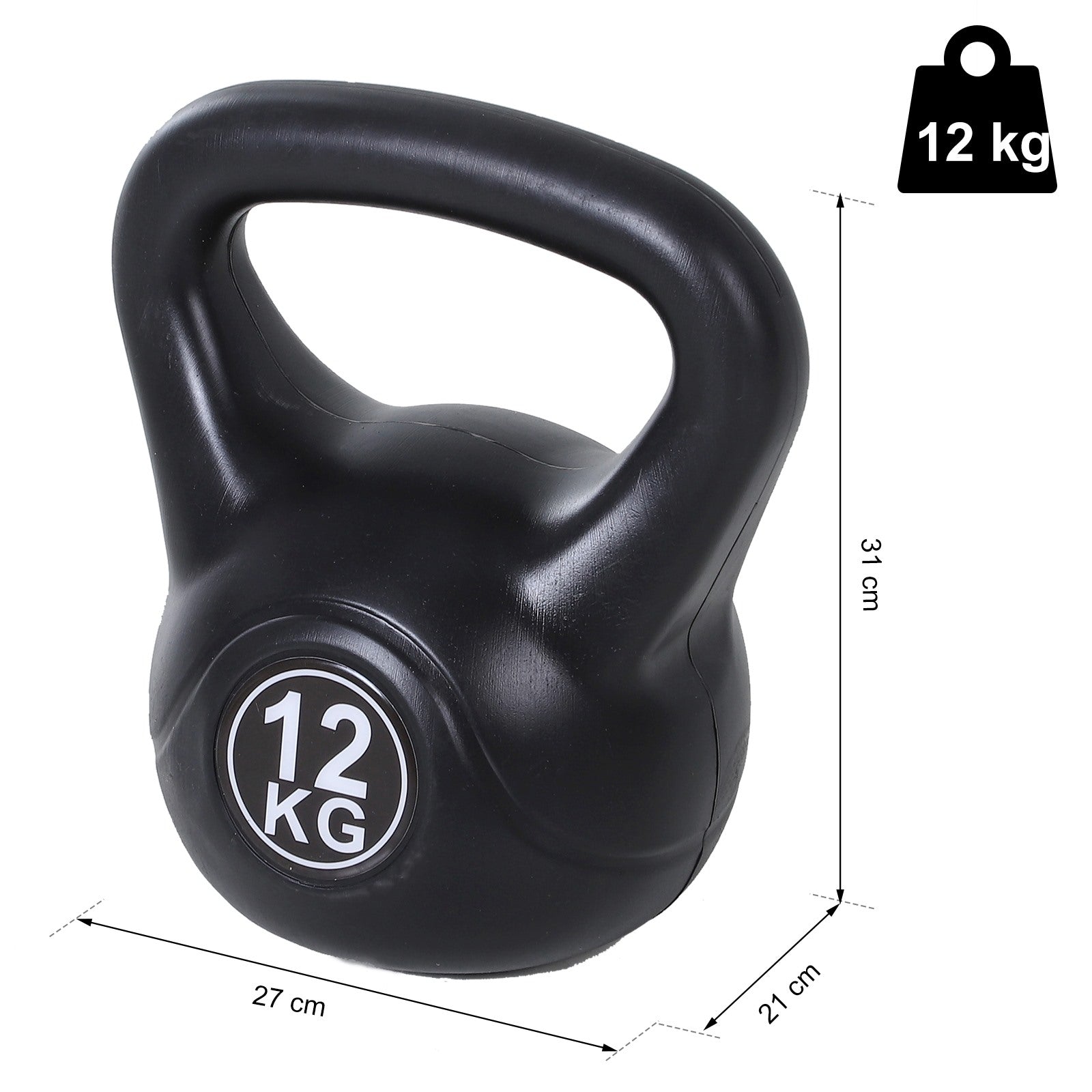 Easycomfort Kettlebell da 12 kg per Sport e Fitness in PVC con Sabbia e Maniglia Liscia Anti-Sfregamento