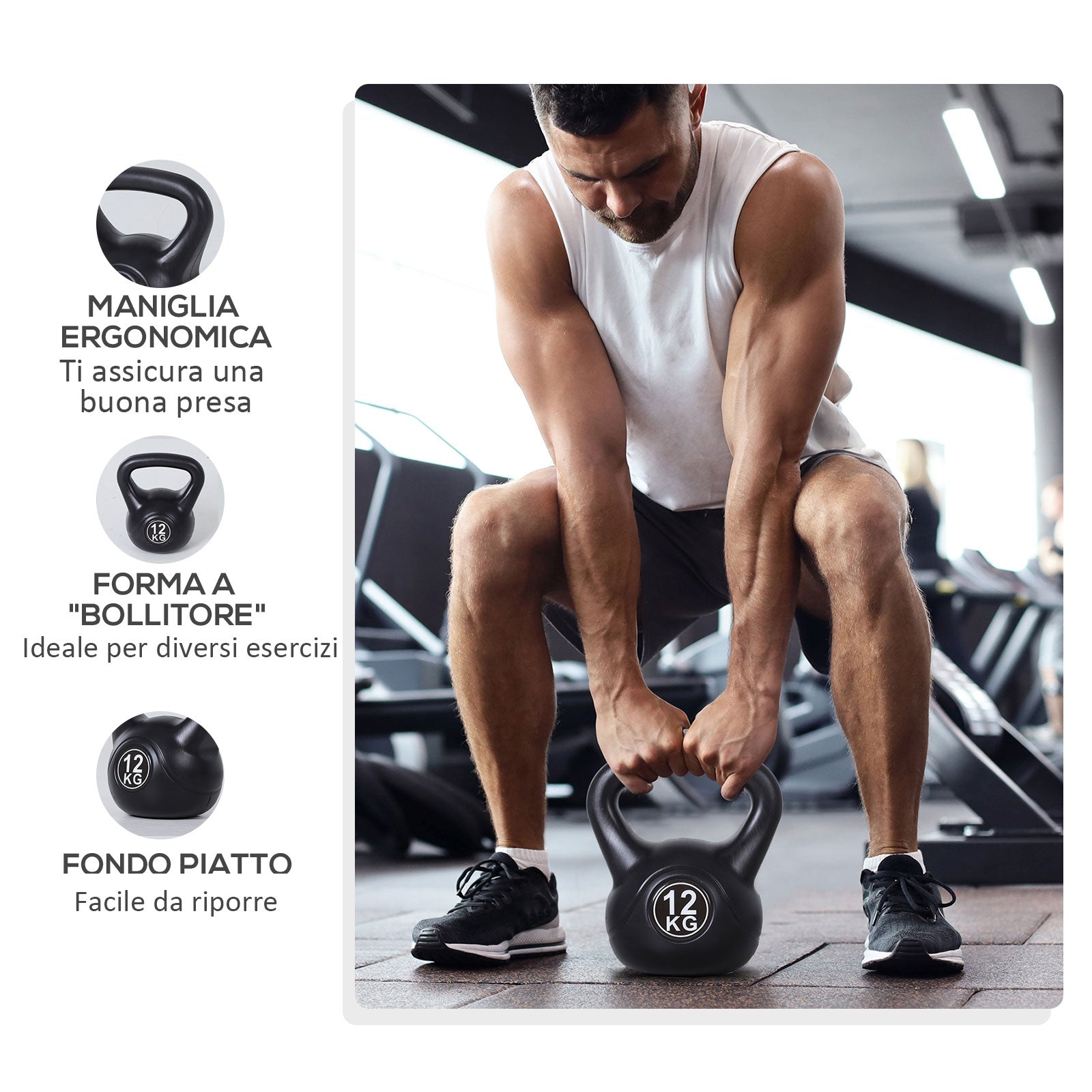 Easycomfort Kettlebell da 12 kg per Sport e Fitness in PVC con Sabbia e Maniglia Liscia Anti-Sfregamento