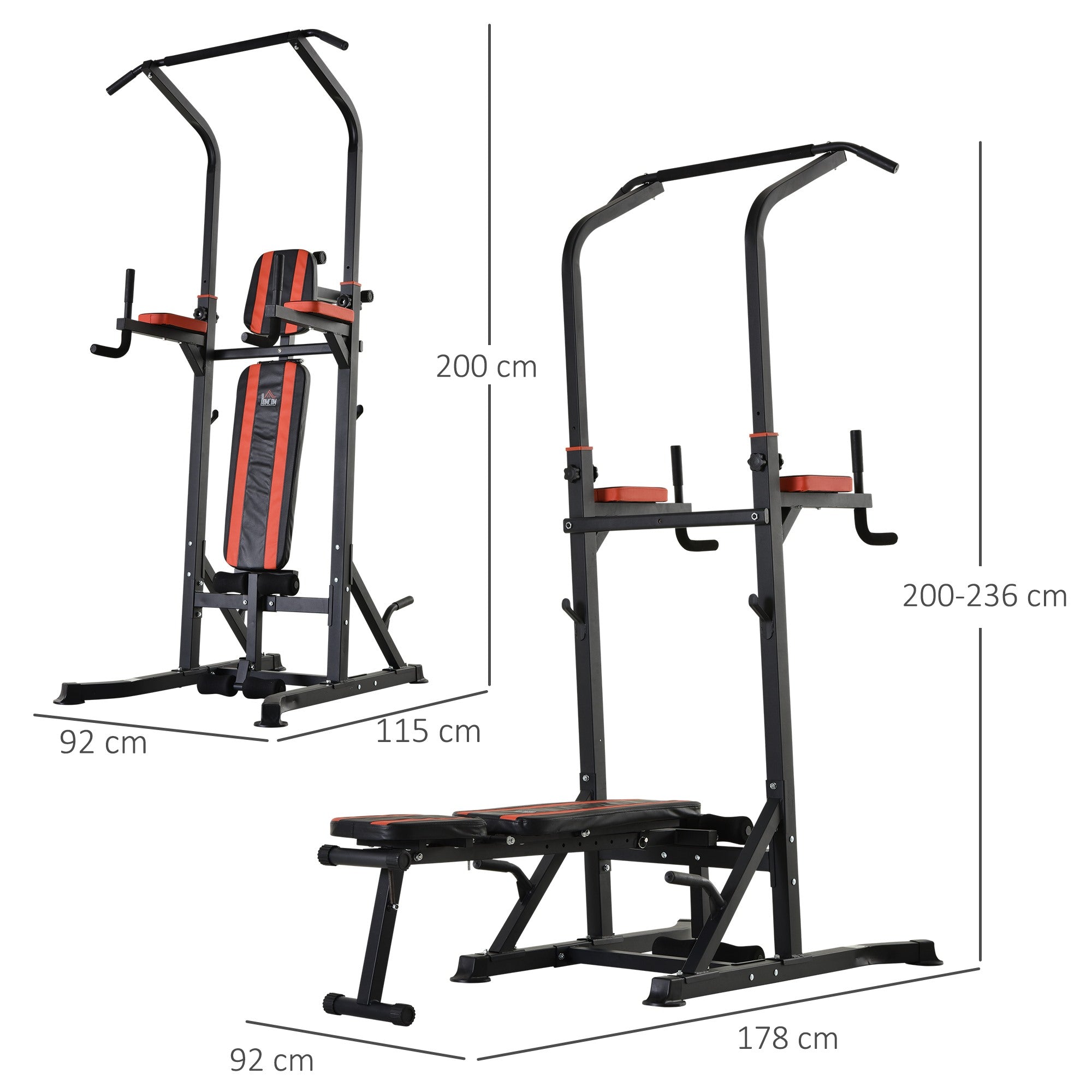 Easycomfort Postazione Pieghevole e Multiuso per Allenamento in Acciaio con Barra Trazioni e Sedia Romana, 92 x 178 x 200-236cm