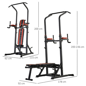 Easycomfort Postazione Pieghevole e Multiuso per Allenamento in Acciaio con Barra Trazioni e Sedia Romana, 92 x 178 x 200-236cm