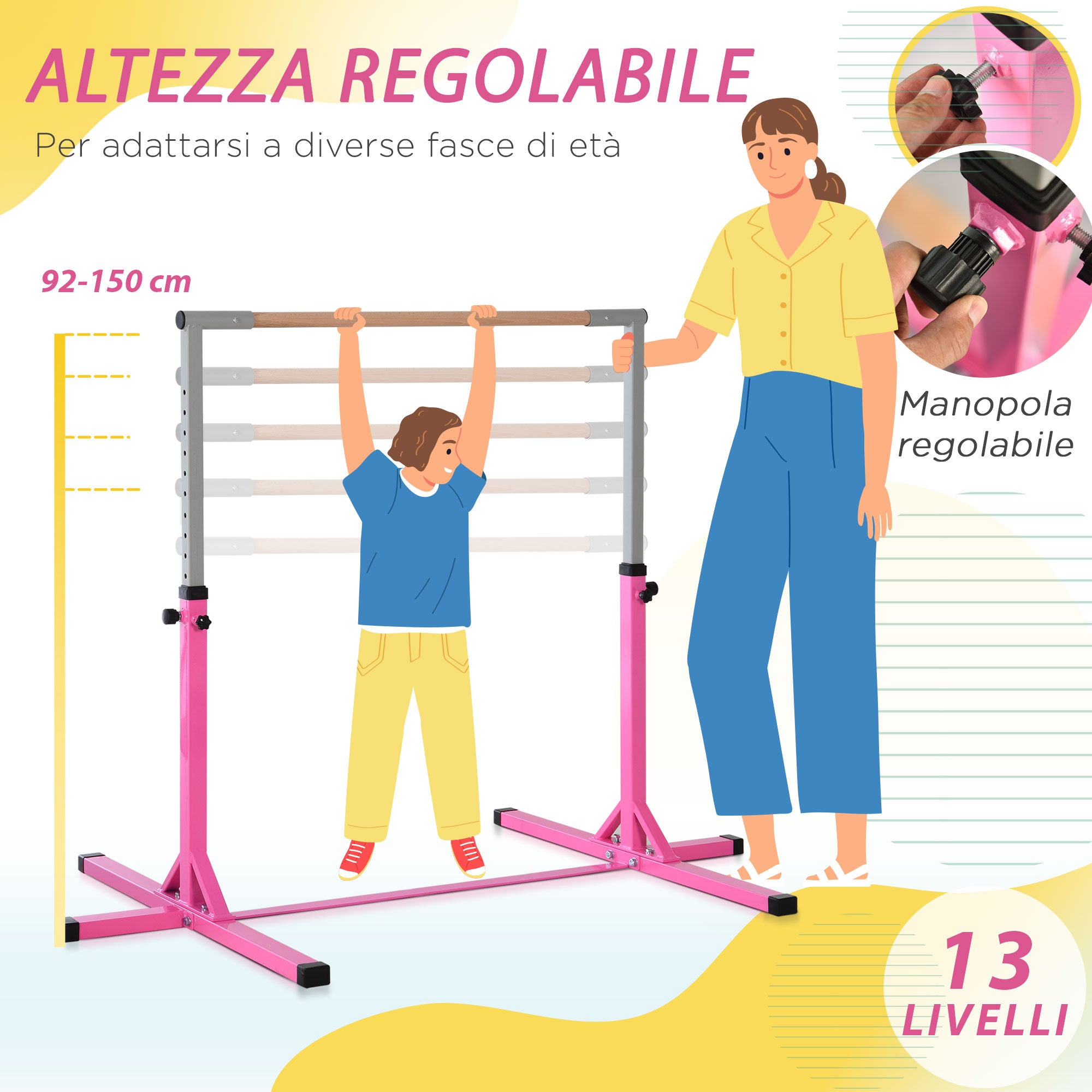 Easycomfort Sbarra per Ginnastica Artistica o Danza Classica Regolabile in Altezza (92-150 cm) per Bambini Max. 75 kg, Rosa