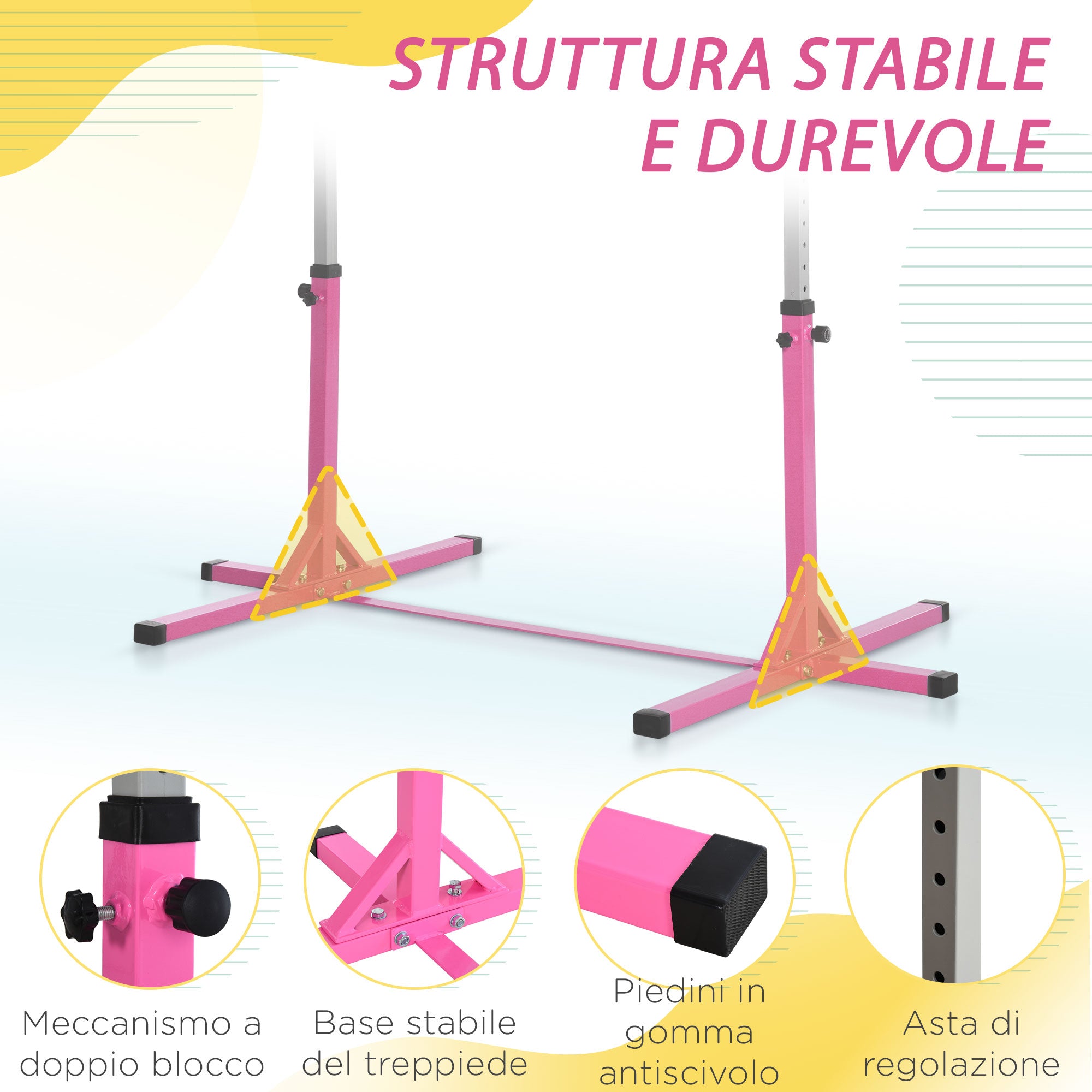 Easycomfort Sbarra per Ginnastica Artistica o Danza Classica Regolabile in Altezza (92-150 cm) per Bambini Max. 75 kg, Rosa
