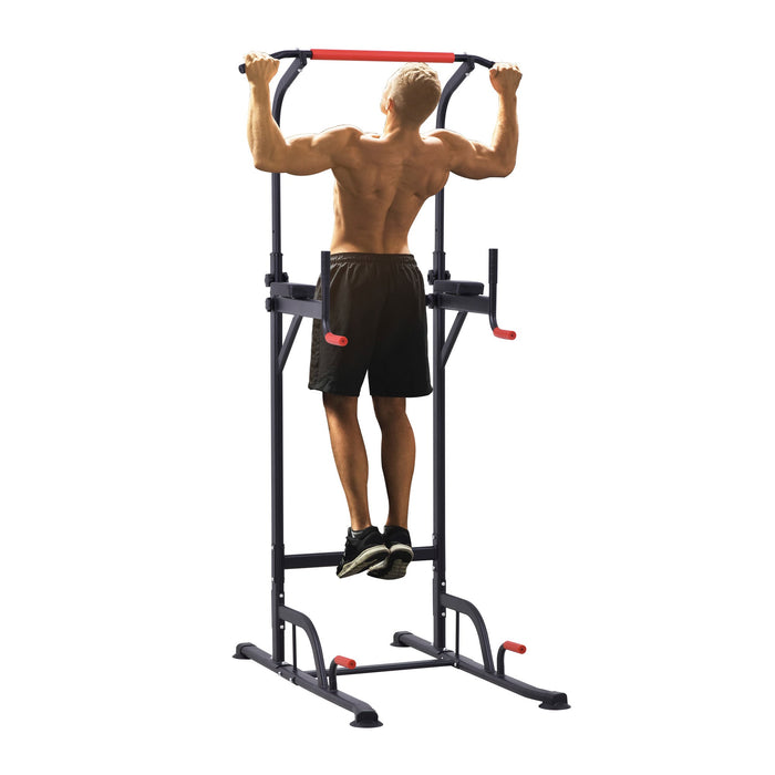 Easycomfort Barra per Trazioni Power Tower Stazione Fitness Multifunzione Regolabile 189-239cm in Acciaio Nero Rosso