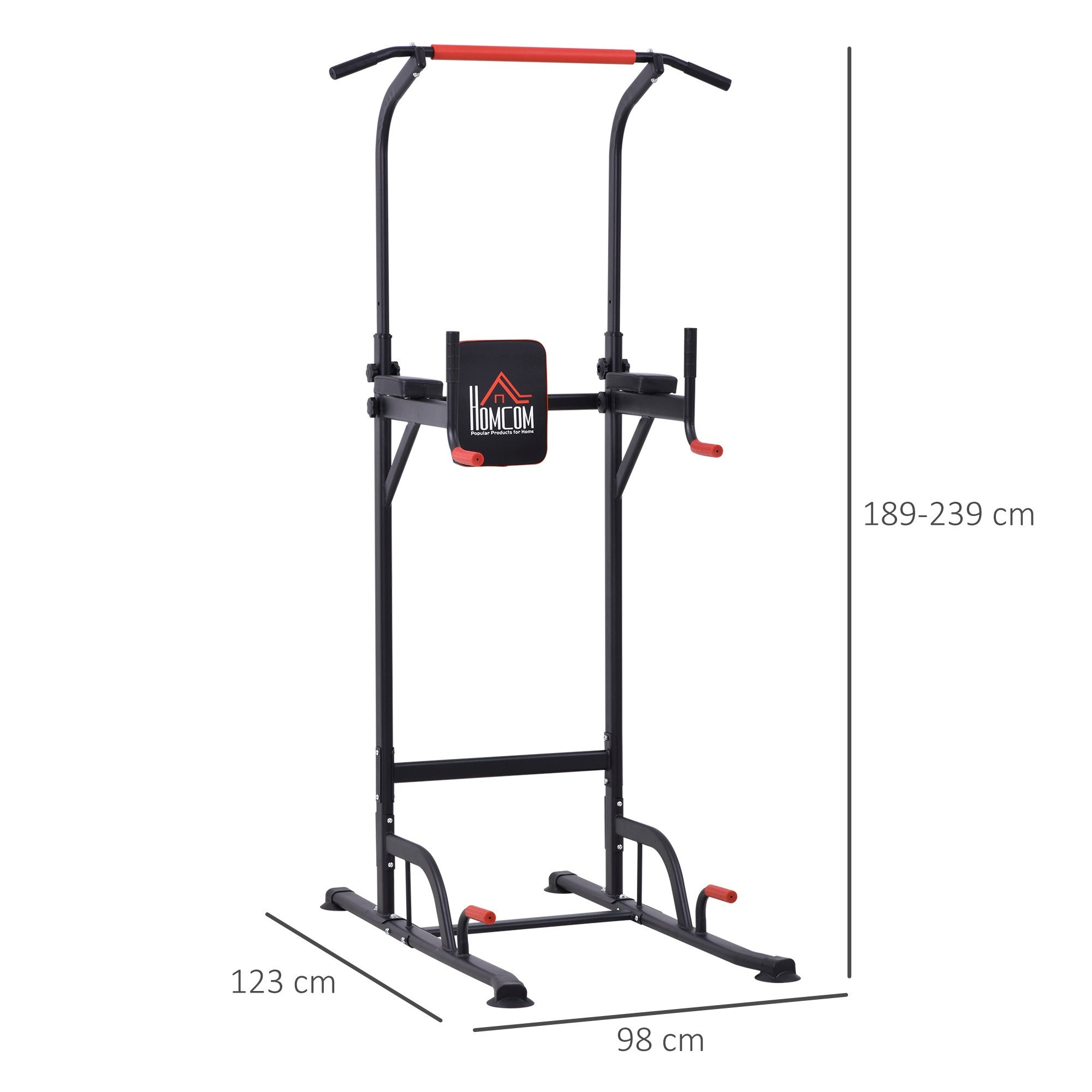 Easycomfort Barra per Trazioni Power Tower Stazione Fitness Multifunzione Regolabile 189-239cm in Acciaio Nero Rosso